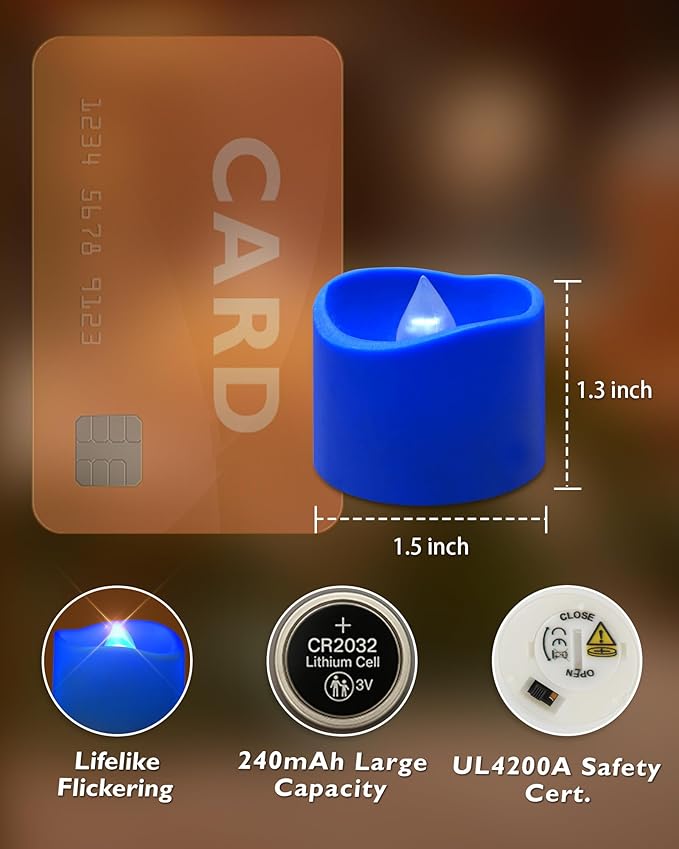 Homemory Blue Tea Lights Candles Battery Operated, 200+Hour Flameless