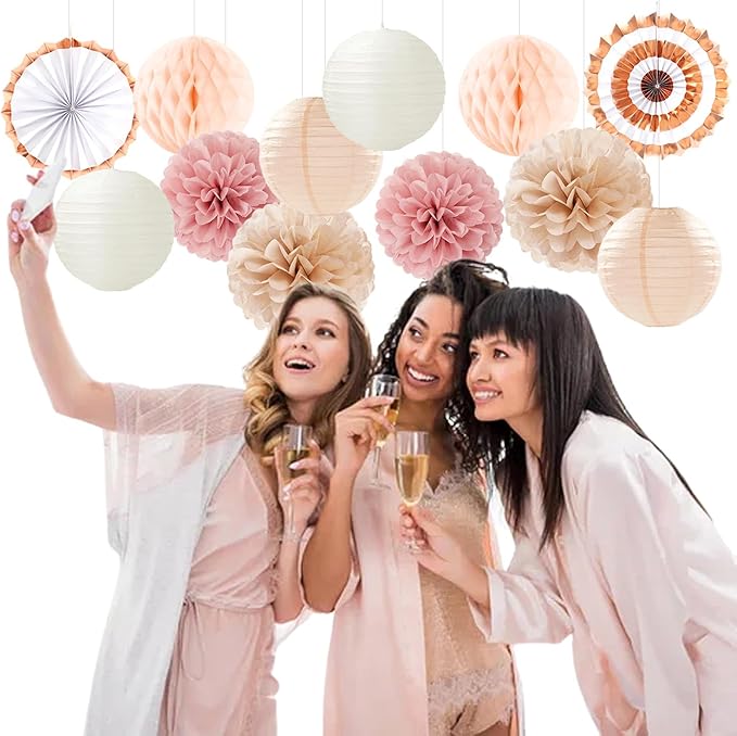 Pink Champagne Beige Rose Gold Boho Party Decorations 14Pcs Women