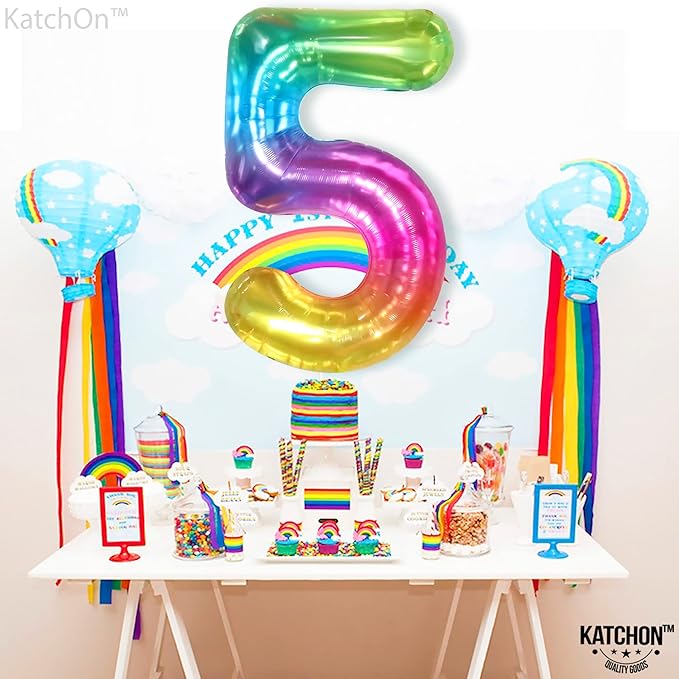 KatchOn, Giant Rainbow 5 Balloon Number - 40 Inch | Number 5 Balloons
