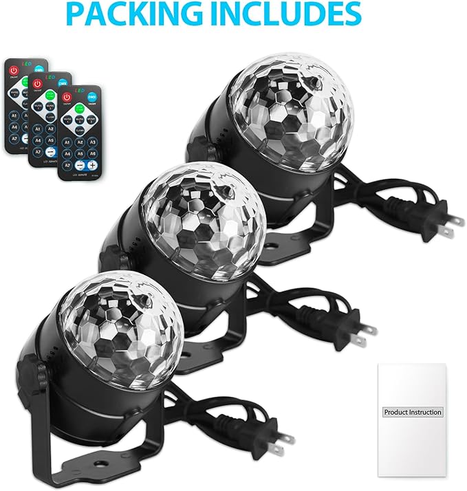 NEQUARE Disco Ball DJ Party Lights Sound Activated with Remote Control