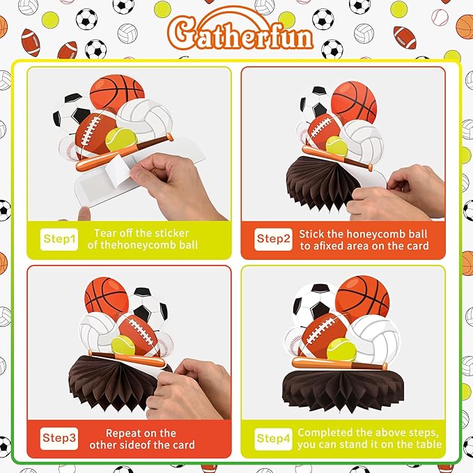 Sports Themed Party Decorations Kit Honeycomb Centerpiece for Sports