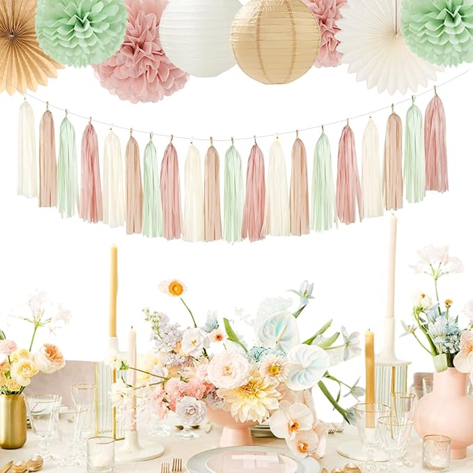 Sage Green Pink Beige Bridal Shower Party Decorations 36pcs Bride to
