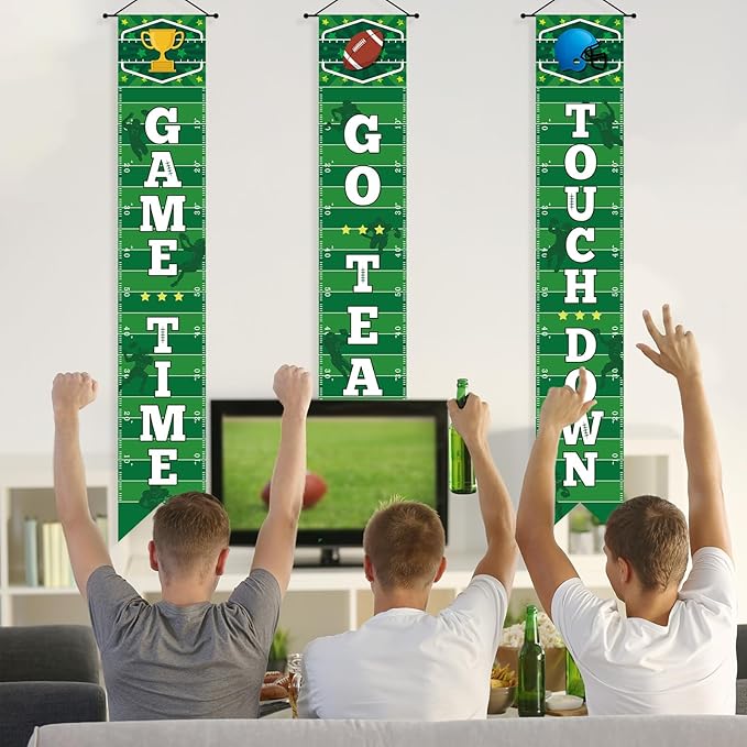 3PCS Football Porch Sign Banners Football Party Decorations Welcome
