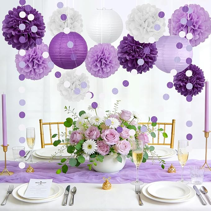 14 Pcs Purple Birthday Decorations for Women - Lavender & Lilac
