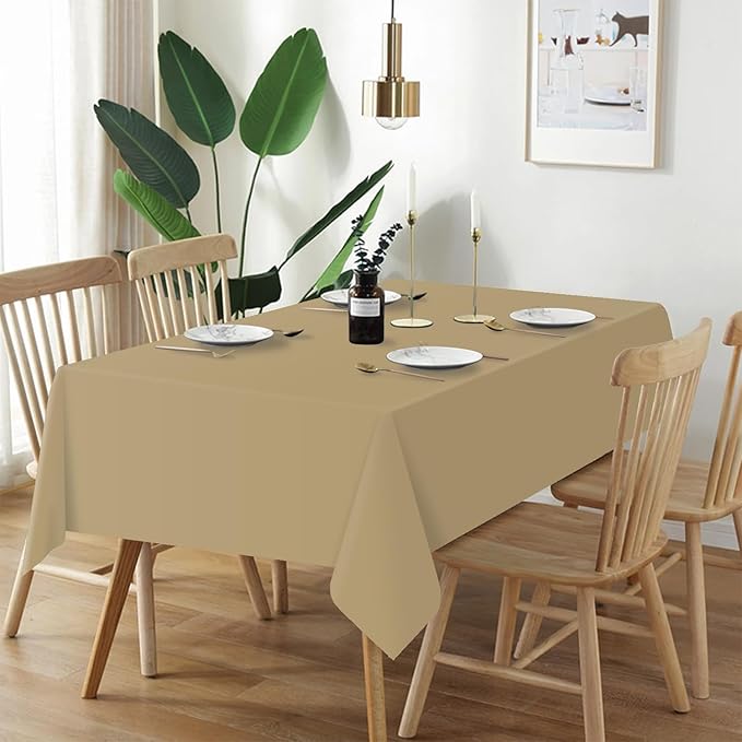 QIKSION Gold Plastic Table Cloth Disposable 3 Pack, 54 x 108 Inch