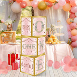 DataMoon 1st Birthday Decorations Boxes for Baby Girl - 3PCS Pink