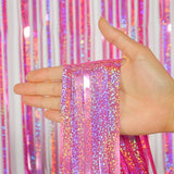 Melsan Pink Tinsel Curtains Backdrop, 3.2 ft x 8.2 ft Sparkle