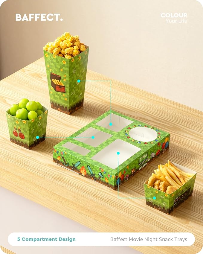 Movie Night Snack Trays 100pcs Include 20 Pixel Party Trays 20