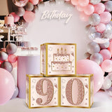 3Pcs 90th Birthday Decorations Boxes for Women Pink Rose Gold 90th
