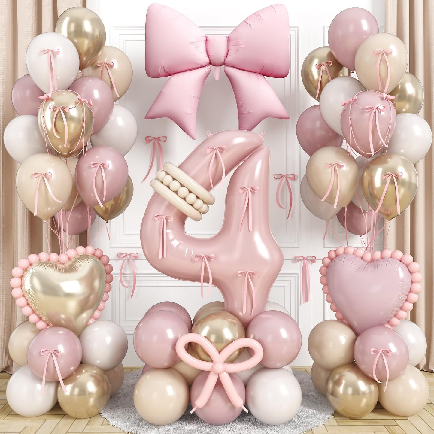 Pink 4 Balloon Number 40 Inch, Dusty Blush Pink Gold Sand White Latex