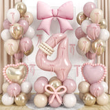 Pink 4 Balloon Number 40 Inch, Dusty Blush Pink Gold Sand White Latex