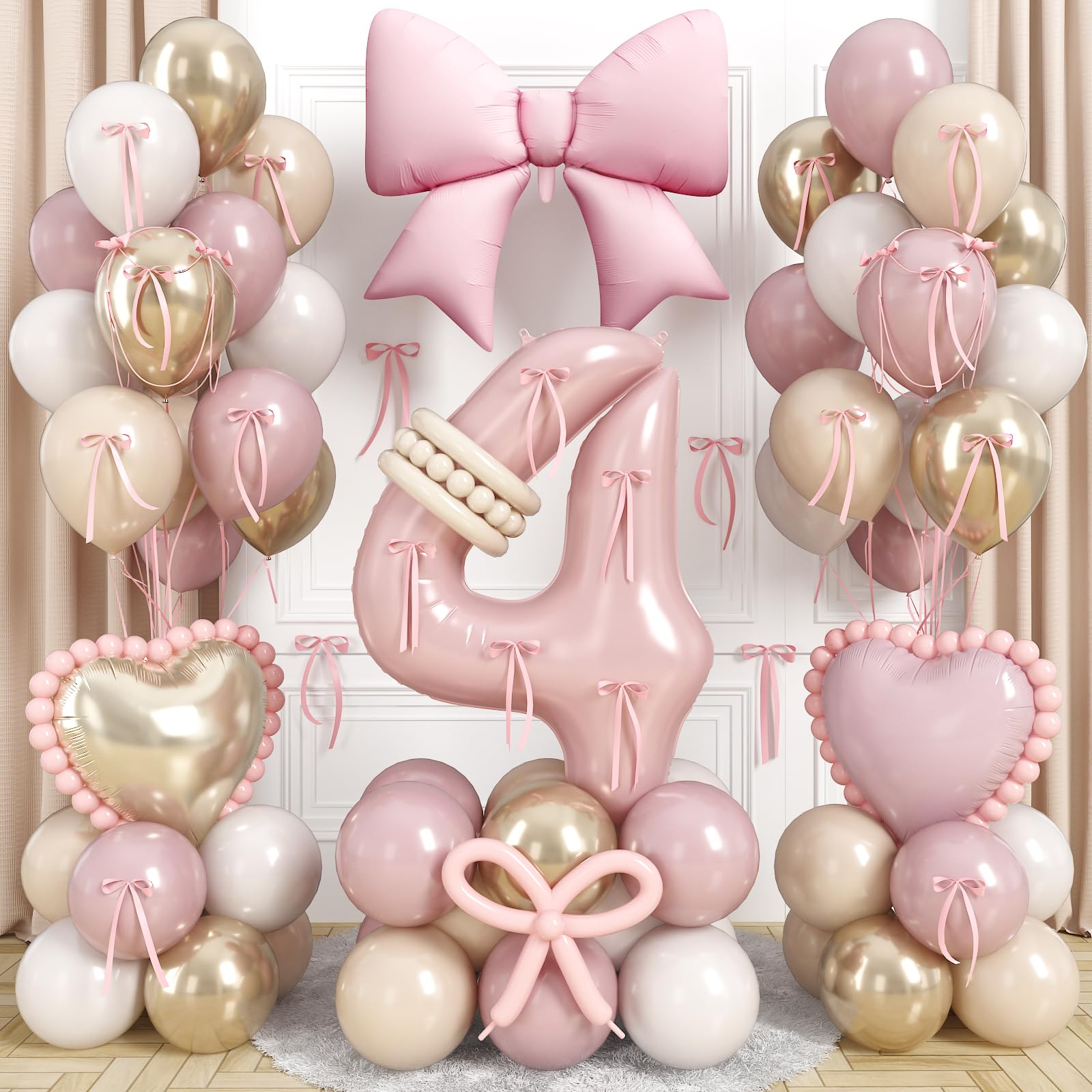 Pink 4 Balloon Number 40 Inch, Dusty Blush Pink Gold Sand White Latex