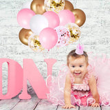 OuMuaMua 60Pcs Pink Gold Confetti Latex Balloons Kit, 12 Inch Pink