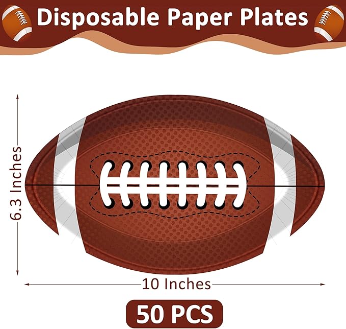50 PCS Football Plates Football Party Plates Football Shaped