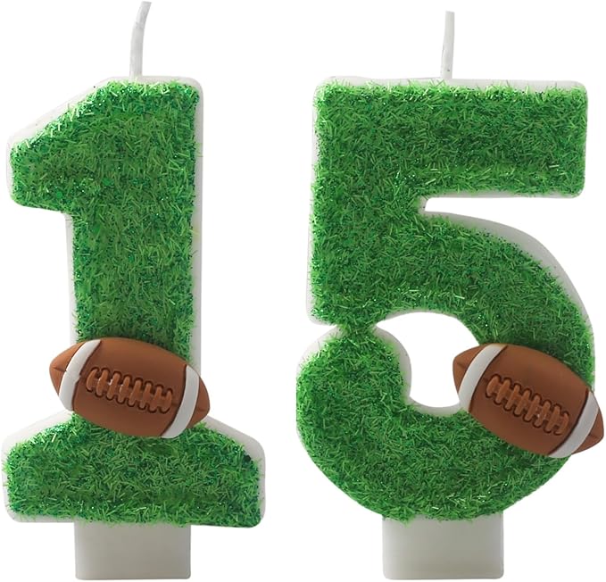 Football Candles 15,15 Candles for Birthday Cake Boy,Number 15