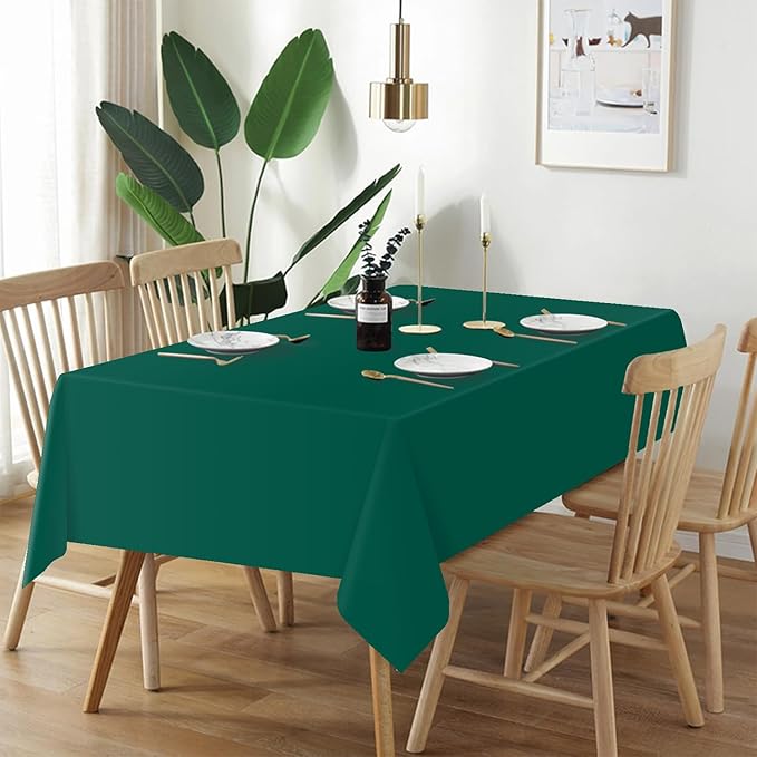 QIKSION Dark Green Plastic Table Cloth Disposable 3 Pack, 54 x 108