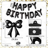 Black Happy Birthday Balloons, 31”Huge Black Bow Aluminum Foil