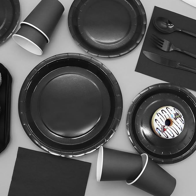 168pcs Black Paper Plates and Napkins for Halloween Birthday