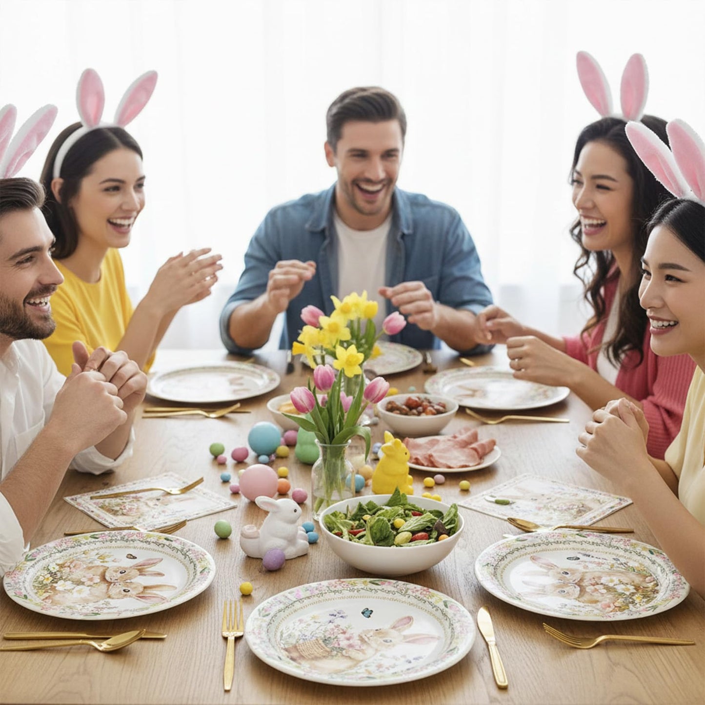 Tedercle 100 Pcs Easter Bunny Tableware Party Supplies, Serves 25