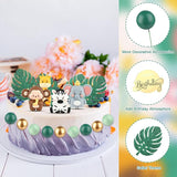 27pcs Safari Animal Cake Topper Jungle Wild Cake Toppers with Leaves