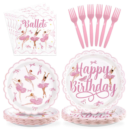 Greencian 96Pcs Ballerina Birthday Party Supplies Pink Dancing Girl