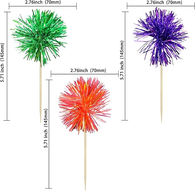 Gyufise 30Pcs Foil Firework Cupcake Toppers Sparkle Tinsel Cake #23
