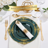 Nervure 175PCS Green Plastic Plates - Disposable Green Gold Party