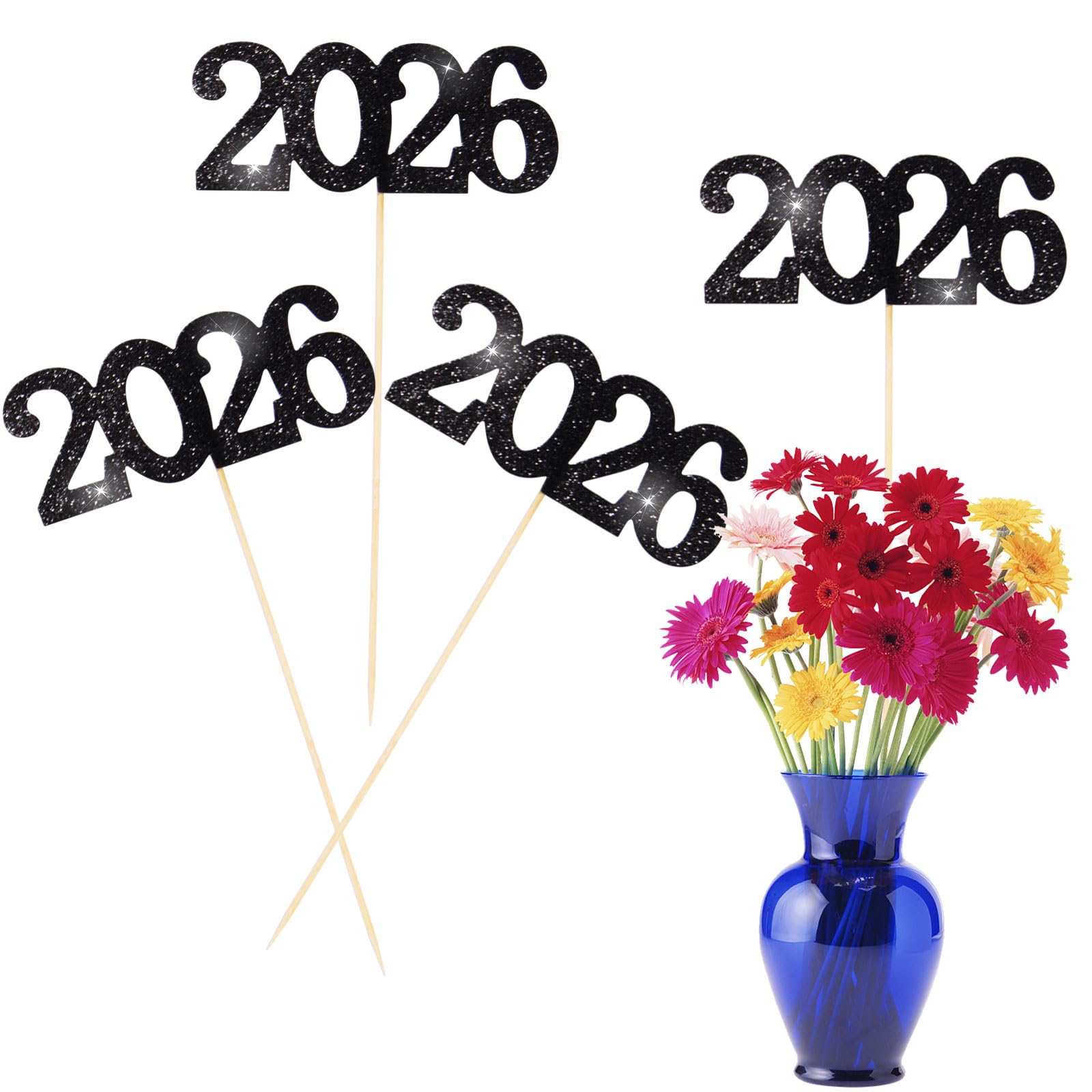 12 Pieces Glitter 2026 Centerpiece Sticks Black Double Sided 2026