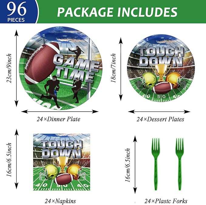 96 Pcs Football Party Paper Plate and Napkins Supplies Disposable