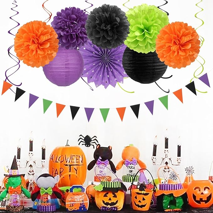 Black Purple Orange Green Halloween Party Decorations 20pcs Paper