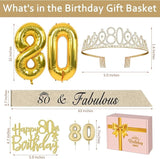 80th Birthday Decorations for Women Gold with 80th Birthday Sash and