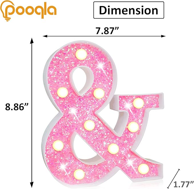 Pooqla LED Marquee Letter Lights, Light Up Pink Letters Glitter #12