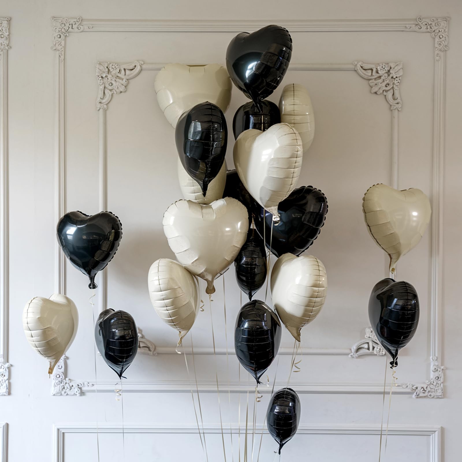 Black White Heart Balloons, 19PCS Black and Cream White Heart Shape