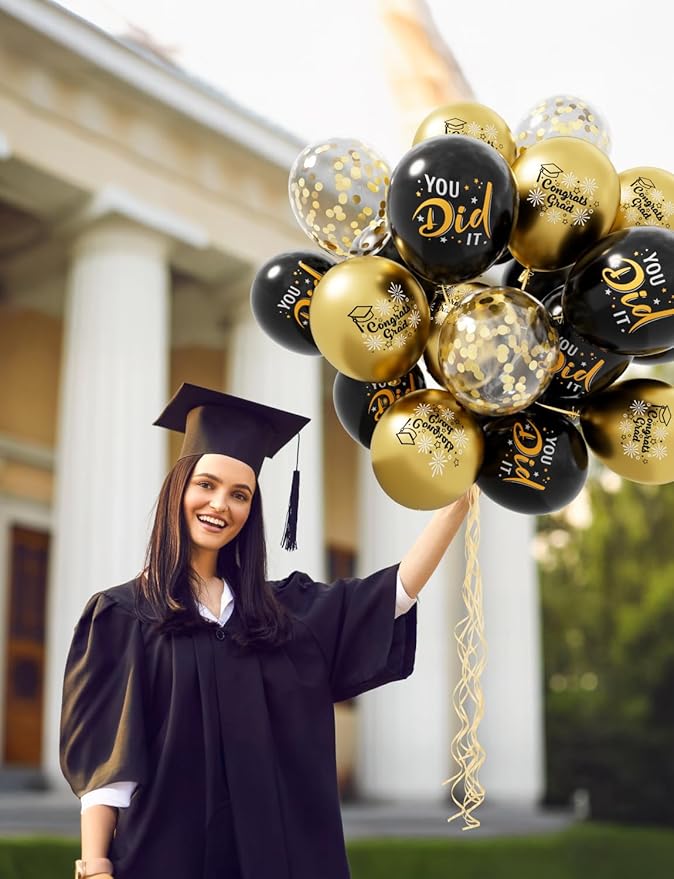 Graduation Balloons, Congrats Grad Balloons 12 Inch Black and Gold