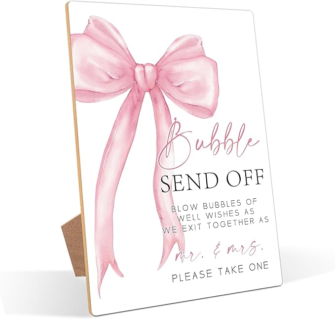 Pink Bow Theme Wooden Wedding Signs Bubble Send Off Sign Bridal