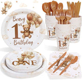 Beary First 1st Birthday Decorations Boy Plates Set 175pcs Teddy