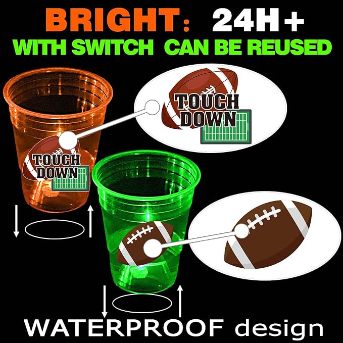 mishunyus 24 Pcs Glow Football Cups Decorations, Superbowl Party