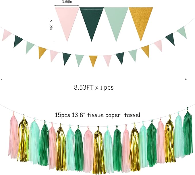 Sage-Green Pink-Gold Baby Bridal-Shower Decorations - 30pcs Rustic