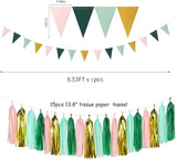 Sage-Green Pink-Gold Baby Bridal-Shower Decorations - 30pcs Rustic