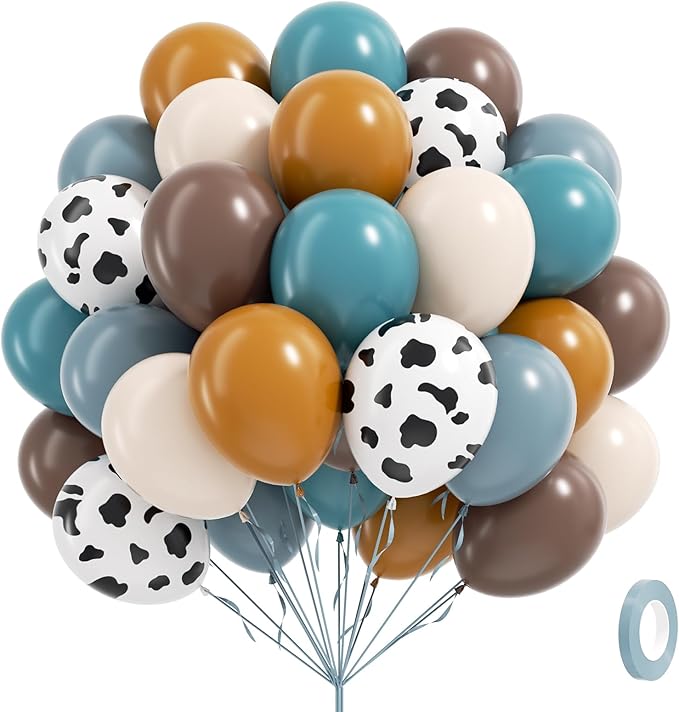 60pcs Cowboy Balloons, Brown Slate Blue Dusty Blue Sand White Latex
