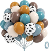 60pcs Cowboy Balloons, Brown Slate Blue Dusty Blue Sand White Latex