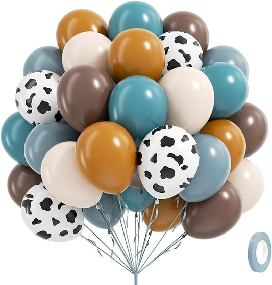 60pcs Cowboy Balloons, Brown Slate Blue Dusty Blue Sand White Latex