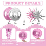6Pcs Pink Silver Foil Balloons,22Inch Light Pink Silver 4D Round Ball