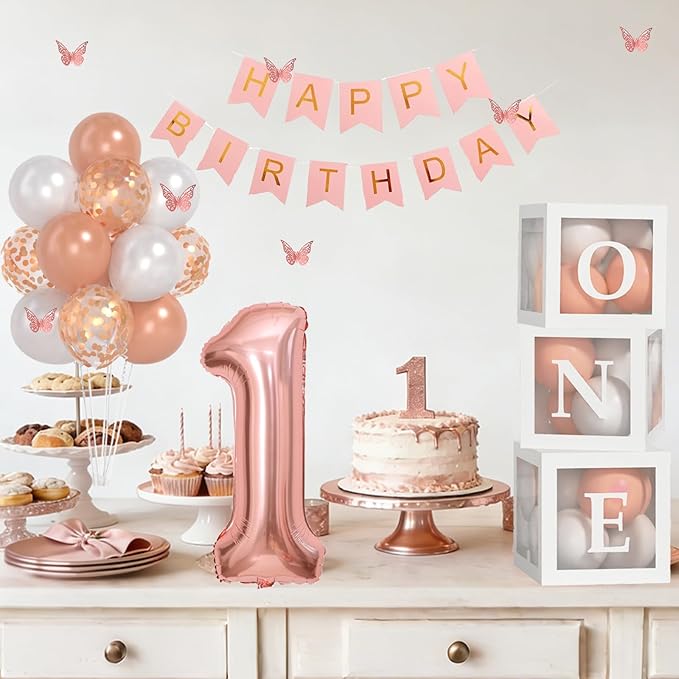 Baby Girl Rose Gold First Birthday Decorations Rose Gold Pearl White