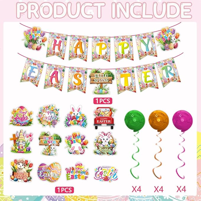 Easter Party Kit Decorations Supplies Happy Easter Rabbit Banner