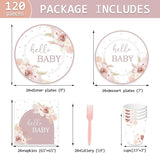 120PCS Boho Baby Shower Party Plates and Napkins Cups Hello Baby