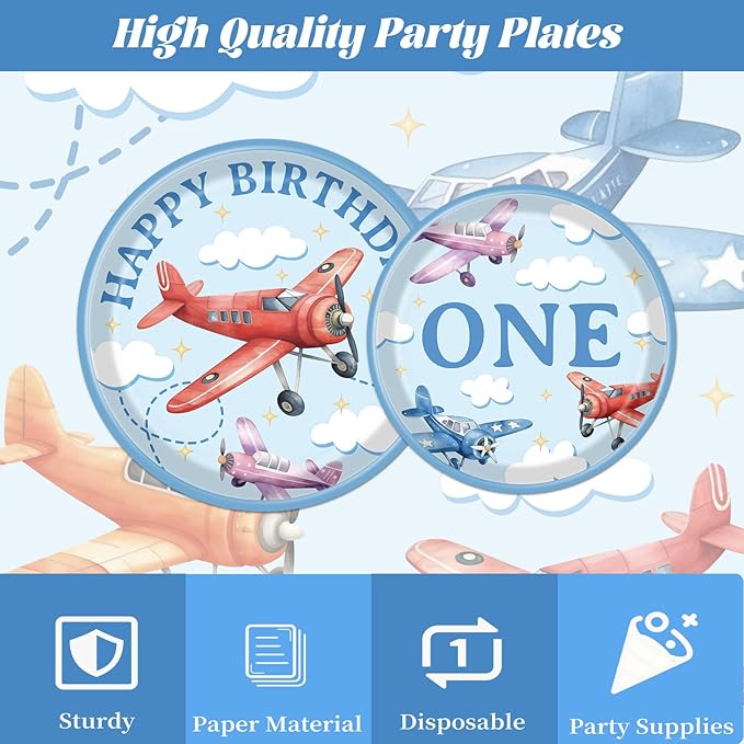 Airplane 1st Birthday Party Decorations 96PCS Time Flis Disposable