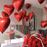 Red Heart Balloons, 18 Inch Metallic Red Foil Balloon Helium 10Pcs