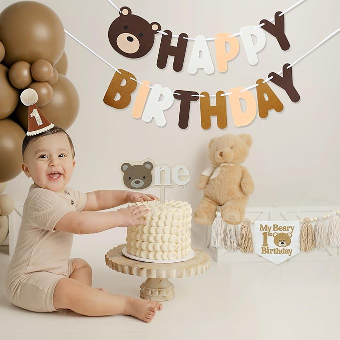 Bear 1st Theme First High Chair Banner For 1st Birthday Party