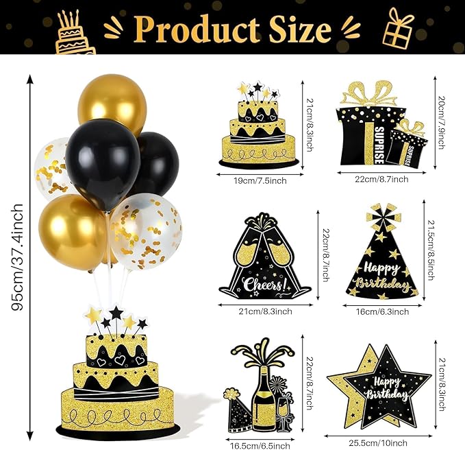 6 Sets Balloon Stand Kit for Table Happy Birthday Black Gold Balloon